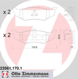 Колодки гальмівні дискові, комплект ZIMMERMANN 23561.170.1 (фото 1)