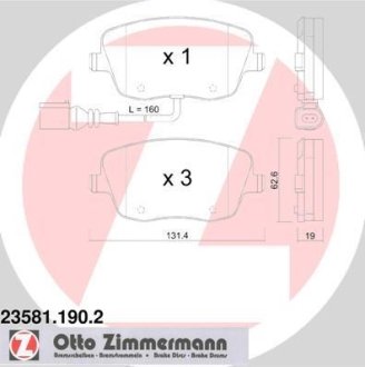 Колодки гальмівні дискові, комплект ZIMMERMANN 23581.190.2 (фото 1)