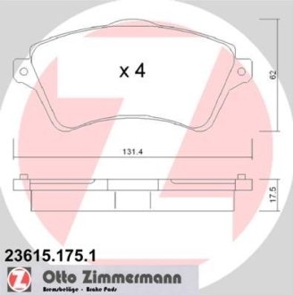 Колодки гальмівні дискові, комплект ZIMMERMANN 23615.175.1