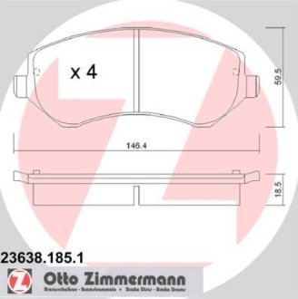 Колодки гальмівні дискові, комплект ZIMMERMANN 23638.185.1 (фото 1)