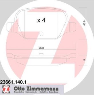 Колодки гальмівні дискові, комплект ZIMMERMANN 23661.140.1 (фото 1)