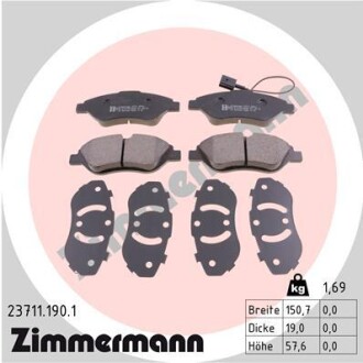 Колодки гальмівні дискові, комплект ZIMMERMANN 23711.190.1