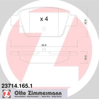 Колодки гальмівні дискові, комплект ZIMMERMANN 23714.165.1