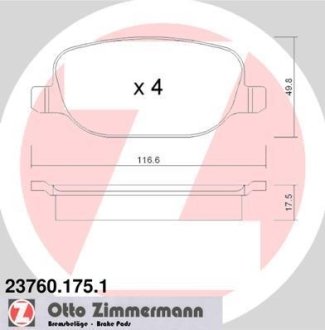 Колодки гальмівні дискові, комплект ZIMMERMANN 23760.175.1
