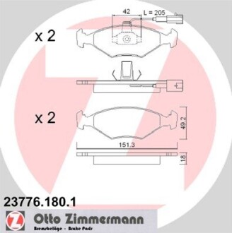 Колодки гальмівні дискові, комплект ZIMMERMANN 23776.180.1