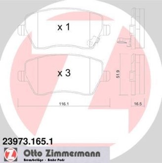 Колодки гальмівні дискові, комплект ZIMMERMANN 23973.165.1