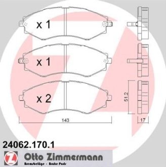 Колодки гальмівні дискові, комплект ZIMMERMANN 24062.170.1 (фото 1)