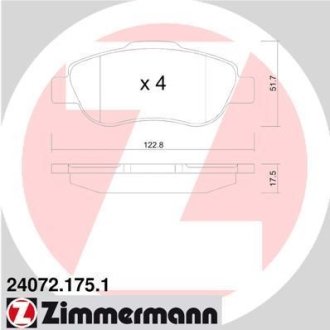 Колодки гальмівні дискові, комплект ZIMMERMANN 24072.175.1