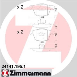 Колодки гальмівні дискові, комплект ZIMMERMANN 24141.195.1