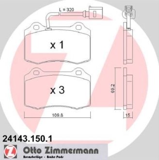 Колодки гальмівні дискові, комплект ZIMMERMANN 24143.150.1 (фото 1)