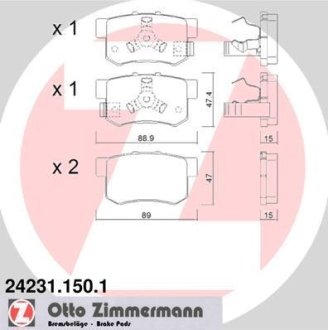 Колодки гальмівні дискові, комплект ZIMMERMANN 242311501 (фото 1)