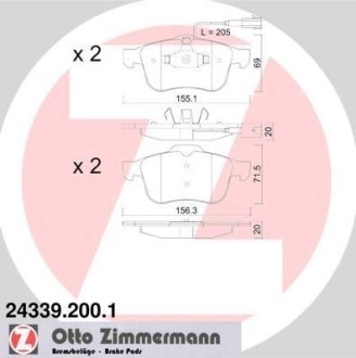 Колодки гальмівні дискові, комплект ZIMMERMANN 24339.200.1