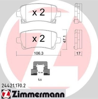 Колодки гальмівні дискові, комплект ZIMMERMANN 24421.170.2