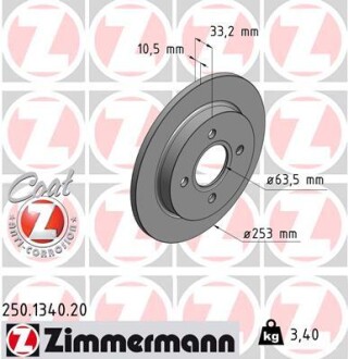 Тормозной диск ZIMMERMANN 250134020