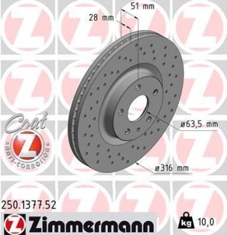 Тормозной диск ZIMMERMANN 250.1377.52 (фото 1)