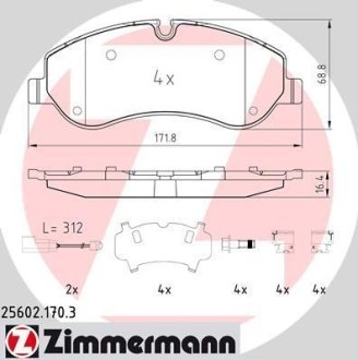 Колодки гальмівні дискові, комплект ZIMMERMANN 25602.170.3