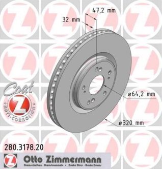 Гальмiвнi диски переднi ZIMMERMANN 280317820 (фото 1)