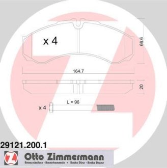 Колодки гальмівні дискові, комплект ZIMMERMANN 29121.200.1 (фото 1)