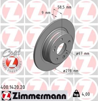 Тормозной диск ZIMMERMANN 400142020