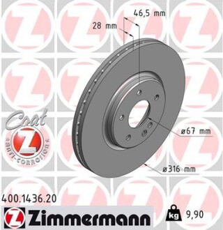 Тормозной диск ZIMMERMANN 400143620