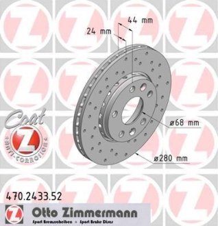 Гальмiвнi диски переднi, 280mm ZIMMERMANN 470243352 (фото 1)
