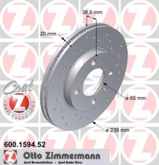 Тормозной диск ZIMMERMANN 600.1594.52 (фото 1)
