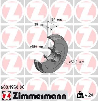 Тормозной барабан ZIMMERMANN 600195000