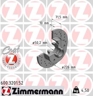 Тормозной диск ZIMMERMANN 600.3201.52